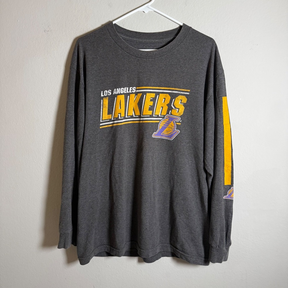 VTG NBA Los Angeles Lakers Long Sleeve Graphic‎ T-Shirt Gray Mens XL Distressed